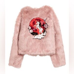 H&M x Nicki Minaj 2017 Limited Edition Dusty Pink Faur Fur Fuzzy Jacket size 8